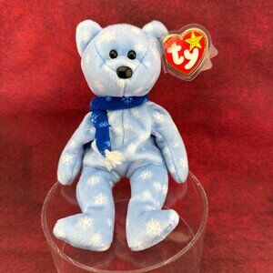 TY BEANIE BABIES 1999 HOLIDAY TEDDY BLUE SNOWFLAKES CHRISTMAS BEAR BABY 8.5 in